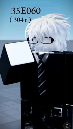 an animated image of a man with white hair and glasses holding a black box in front of him