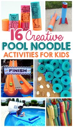 the collage of activities for kids to play with inflatable pool floats and rafts