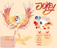 an image of a cartoon character with many different things in her hand and the name jokey on it