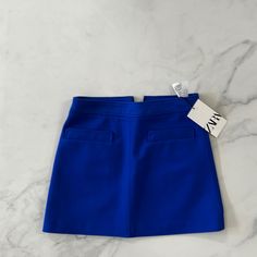 Brand New Never Worn Zara Mini Skirt In Blue Blue Fitted Skirt With Pockets, Fitted Blue Skirt With Pockets, Chic Blue Mini Bottoms, Chic Blue Mini-length Bottoms, Blue Stretch Mini Skirt With Pockets, Stretch Blue Mini Skirt With Pockets, Blue Stretch Mini Skirt For Workwear, Blue Mini Skort With Pockets, Blue High Waist Skort With Pockets