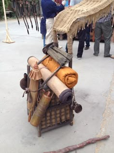 an assortment of items are displayed on a cart