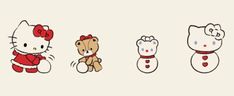 hello kitty wallpapers with snowman, cat and teddy bear in different positions