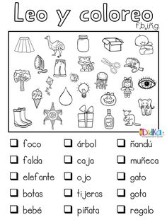 the spanish language worksheet with pictures and words