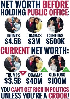 a poster with obama and clinton on it's sides, which reads net worth before holding public office