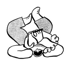 a black and white drawing of a person sitting on the ground with their legs crossed