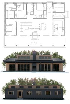 two plans for a small house with an open floor plan and three separate rooms on each side