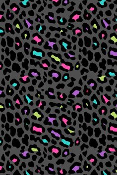 an animal print pattern with multicolored spots on black background, suitable for wallpaper or fabric