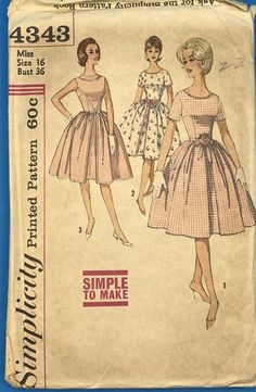 an old sewing pattern for a dress with short sleeves and a bow at the waist