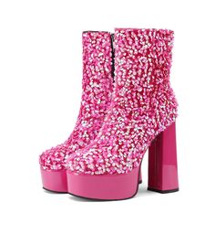 Hot Pink Sequin Platform Ankle Boots Purple Boots, Punk Boots, Boots Platform, Chunky High Heels, Super High Heels, High Heel Boots Ankle, Platform Ankle Boots, Chunky Platform, Pink Sequin