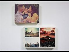 two pictures are hanging on the wall next to each other, one is holding a baby