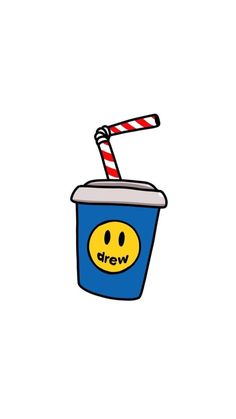 a drawing of a cup with a straw in it and a smiley face drawn on the side