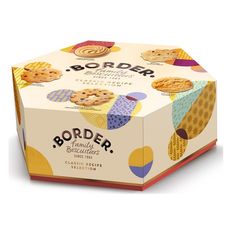 an open box of border biscuits on a white background