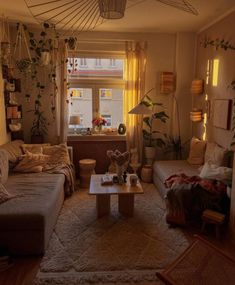 a living room filled with furniture and plants