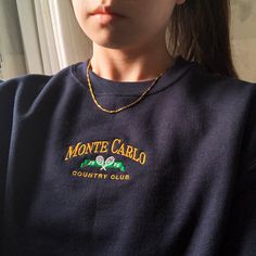 Monte Carlo Vintage sweatshirt  embroidered Tennis Crewneck  Monaco Sweater Easy 30 day return policy Tennis Crewneck, Gold And Dark Green, Tennis Design, Look Plus, Fitted Sweater, Monte Carlo, Vintage Sweatshirt, Country Club, Vintage Stil