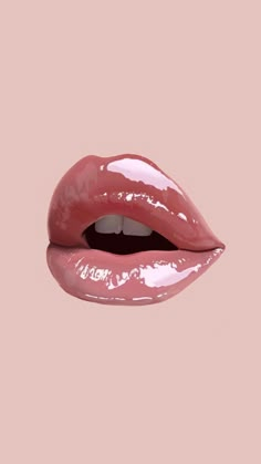 a woman's lips with shiny pink lipstick