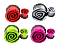 an assortment of colorful ear plugs with spiral design