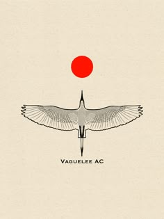 a bird with its wings spread out in front of a red ball that reads vagulele ac