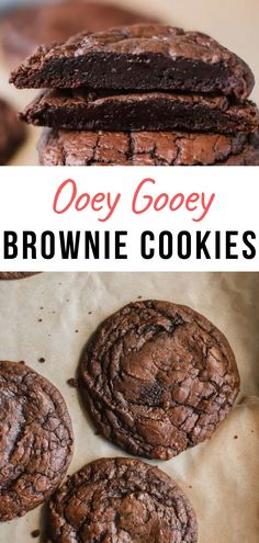 chocolate brownie cookies are stacked on top of each other with the title above it