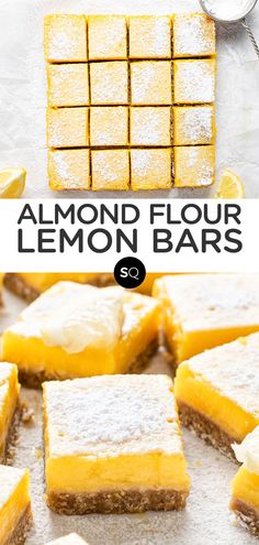 lemon bars are stacked on top of each other