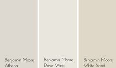 four different shades of white paint with the words behrorn more, behrorn more and behrorn more