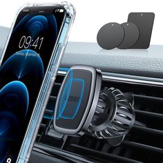 an air vent phone holder in the dashboard of a car