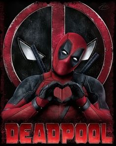 deadpool movie poster with deadpool in the center and two hands on his chest