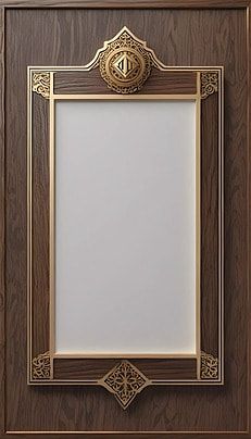 an ornate wooden frame with gold trimmings and a white paper in the center