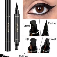 Make The Sharpest Look With These Stamp Liner Pens Small Or Large Tip Available Create A Perfect Line In One Stroke Waterproof Sweatproof 15.5g Eye Makeup Stamp, Double Eyeliner, Eyeliner Stamp, Winged Eyeliner Stamp, Black Eyeliner Pencil, Winged Eye, Liquid Eyeliner Pen, Eyeliner Tattoo, Waterproof Liquid Eyeliner