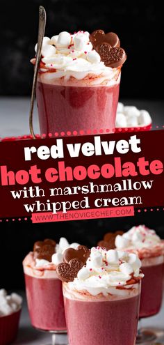 red velvet hot chocolate with marshmallow whipped cream is the perfect dessert for valentine's day