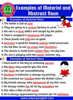 examples of material and abstract form in an english lesson for kids to learn how to read