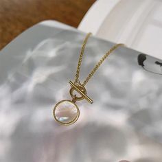 Delicate Gold Pendent Necklace, 14k Gold Opal Style Pendent Necklace, Best Friend Gift, Birthday Gift Delicate Gold Pendant, Gold Opal Necklace, Gold Pendent, Real Gold Chains, Pendent Necklace, Delicate Jewelry, Shell Pendant, Shell Necklaces