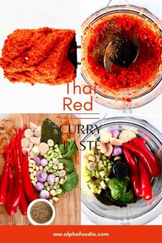 the ingredients to make thai red curry in a food processor