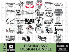 fishing svg design bundle for silhouettes and cricut designs, including fish logos