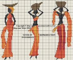 three women in long dresses and hats cross stitch chart