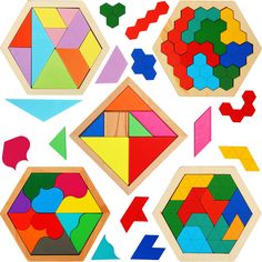 PRICES MAY VARY. Wooden Hexagon Puzzle for Kid: there are 5 packs of tangram puzzles with different designs and in different ways to play, equipped with detailed instructions, enough to pass the boring time on a long trip Enhance Kids' Ability: these brain teaser puzzles are designed to come with geometric shape pattern wood blocks, you can fill these blocks to the board to finish the puzzle with different solutions, hexagon puzzle can build early shapes and patterns recognition skills, simple d Iq Games, Wooden Block Puzzle, Shape Activities Preschool, Tangram Puzzles, Block Puzzle, Wooden Pattern, Brain Teaser Puzzles, Shapes Activities, Shapes For Kids