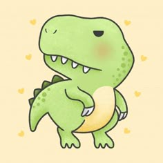 a drawing of a green dinosaur holding a piece of paper with hearts on it's back