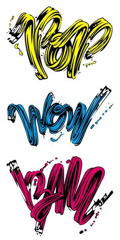 three different types of graffiti font on a white background, each with the word wow written in it