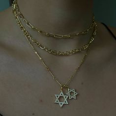 Introducing the newest statement piece for your wardrobe: our beautiful Double Star Necklace. Featuring the iconic Star of David, this eye-catching piece will be sure to get you double-takes! Jewish Star Necklace, Jewish Stuff, Jewish Necklace, David Star, Star Of David Necklace, Jewish Culture, Jewish Star, Star Necklace Gold, American Princess