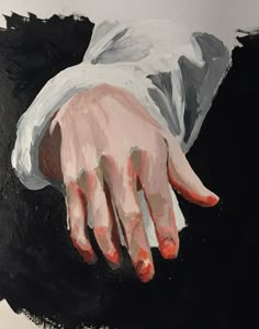 a painting of a person's hand resting on a black and white background,