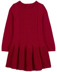 Toddler Cable Knit Sweater Dress from carters.com. Shop clothing & accessories from a trusted name in kids, toddlers, and baby clothes. Cable Sweater Dress, Cotton Cable Knit Sweater, Cable Knit Sweater Dress, A Line Dresses, Cable Sweater, Long Sleeve Sweater Dress, Toddler Girl Dresses, Knit Sweater Dress, Cable Knit Sweater