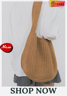 Solid Color Knit Large Capacity Shoulder Bag Women's Bags By Usage, Color Khaki, Black N Yellow, New Shop, Apricot, Bags Women, Bag Lady, Solid Color, Shoulder Bag