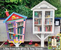 there are two bookshelves made to look like houses