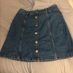 H&M Button Denim Skirt. Never Worn. New Without Tags Trendy Dark Wash Skirt With Button Zip Fly, Fitted Button-up Denim Mini Skirt, Trendy Medium Wash Skirt With Button Zip Fly, High Waist Denim Mini Skirt With Buttons, Casual Mid-rise Buttoned Denim Skirt, Trendy Dark Wash Denim Skirt With Button Zip Fly, Button-up Denim Mini Skirt With Pockets, Dark Wash Buttoned Mini Skirt, Dark Wash Mini Skirt With Buttons