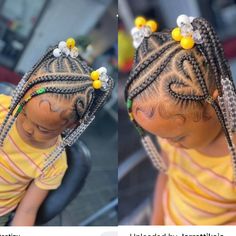 Stitch Braid Ponytail With Heart, Kid Heart Braid Styles, Black Baby Braids Hairstyles, Braided Heart Hairstyles Black Hair Kids, Natural Hair Styles Two Puffs, Kids Heart Braided Hairstyles, Kids Braids With Heart Design, Toddler Hairstyles Girl Braids, Baby Girl Braids Toddler Hair Black