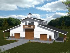 this is an artist's rendering of a barn style house with two garages