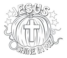 a pumpkin with the word jesus shine in me on it and stars around it, as if