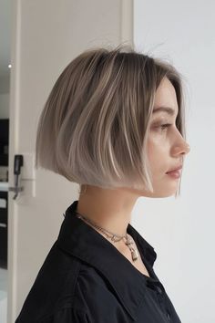 50%20Super-Cool%20Undercut%20Bob%20Haircuts%20for%20a%20Subtly%20Edgy%20Look Ash Blonde Hair Short Bob, Jaw Length Haircut, Ash Blonde With Root Smudge, Short Blonde Hair With Dimension, Straight Hair Bob Haircut, Dark Roots Blonde Hair Short, Short Bob Blonde Balayage, Balayage Hair Blonde Bob, Secret Undercut