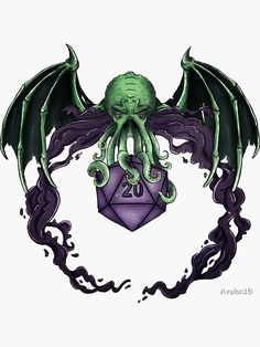 an octopus holding a dice with the number 20 on it's chest and wings