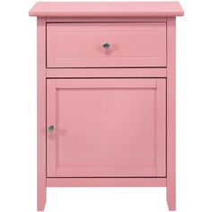 a pink cabinet with two drawers and one door