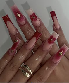 Cute Nail For Summer, Square Nails Inspo Aesthetic, Red Long Nail Designs, Cute Nail Inspo Acrylic Short, Red Designs Nails, Square Red Nails Design, Long Square Nails Designs Ideas, Nail Ideas Square Long, Gel Nails Polish Ideas